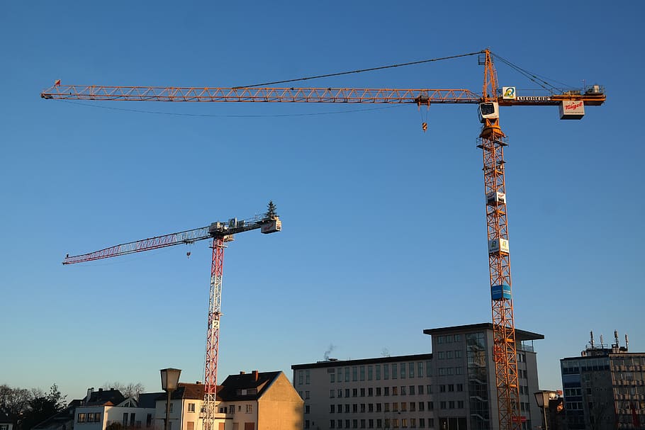 Crane, Build, Sky, baukran, site, construction work, lattice boom crane, crane boom, boom, new ulm