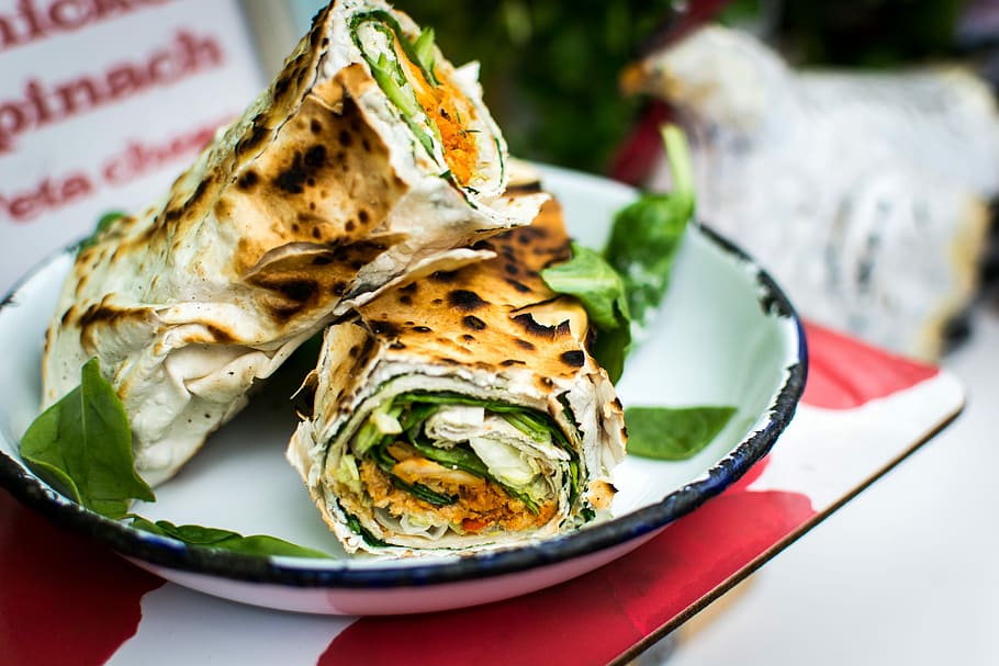 vegetarian, wrap, spinach, Healthy, colorful, London, food, plate, meal, gourmet