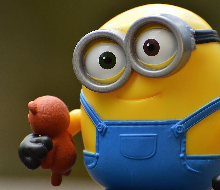 minion, funny, bears, cute, toys, children, figure, yellow, toy, close-up