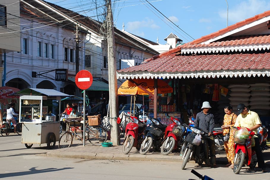 サイアム, 刈り取る, カンボジア, 通り, 立ち入り禁止, バイク, 人々, 伝統的, 観光, 歴史的