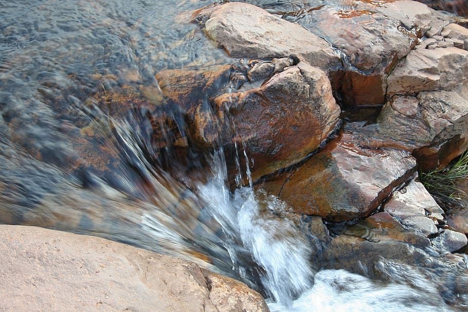 water, streaming, brown, rocks, river, motion, creek, flowing, nature, clear