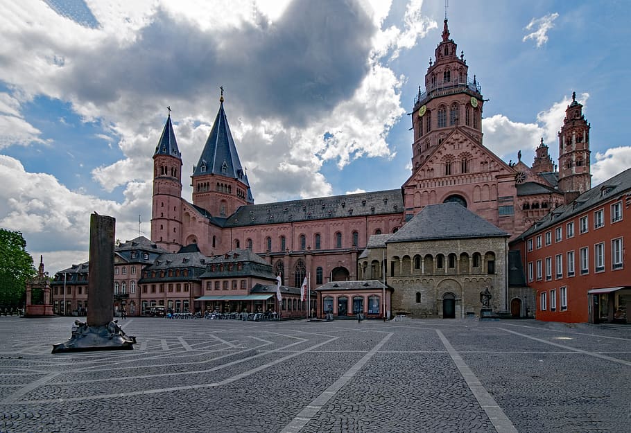 Monumento, rosa, hormigón, edificio, Catedral de Mainz, Sachsen, Alemania, Mainz, Europa, edificio antiguo