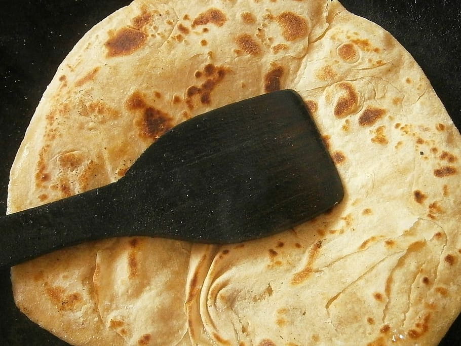 flatbread, black, spatula, chapati, bread, indian, pancakes, food, traditional, restaurant