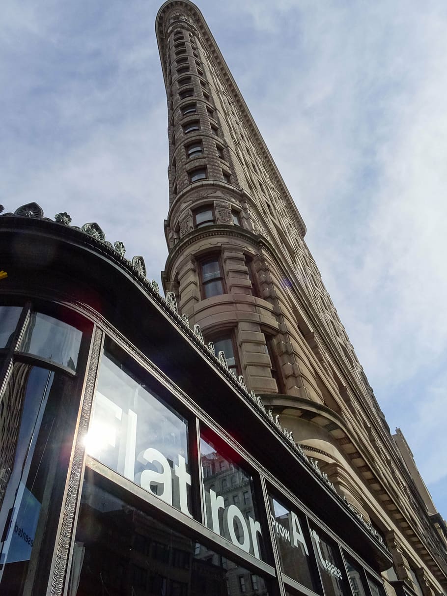 new york, manhattan, flatiron, flat building, skyscraper, united states, usa, architecture, low angle view, built structure
