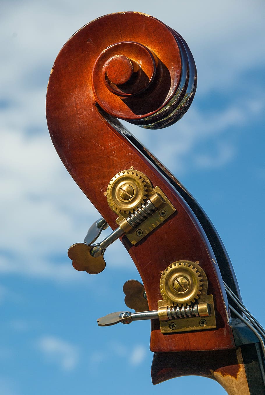 cello headstock, double bass, musical instrument, ankles, musician, sky, cloud - sky, day, metal, nature
