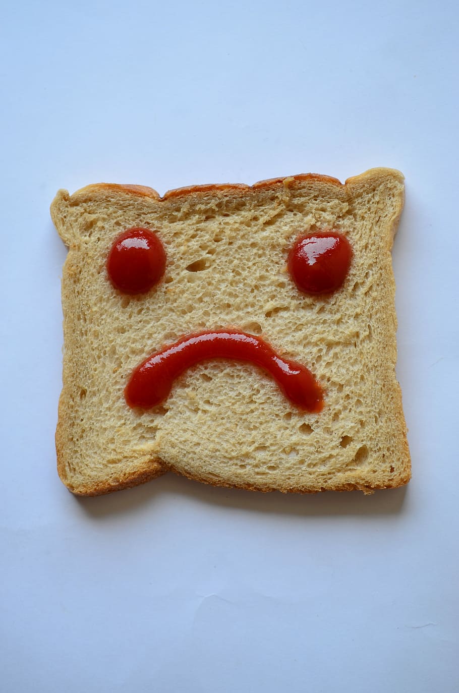 bread with ketchup, Bread, Sad, Smiley, Toasting, bread for toasting, food, nutrition, white, meal