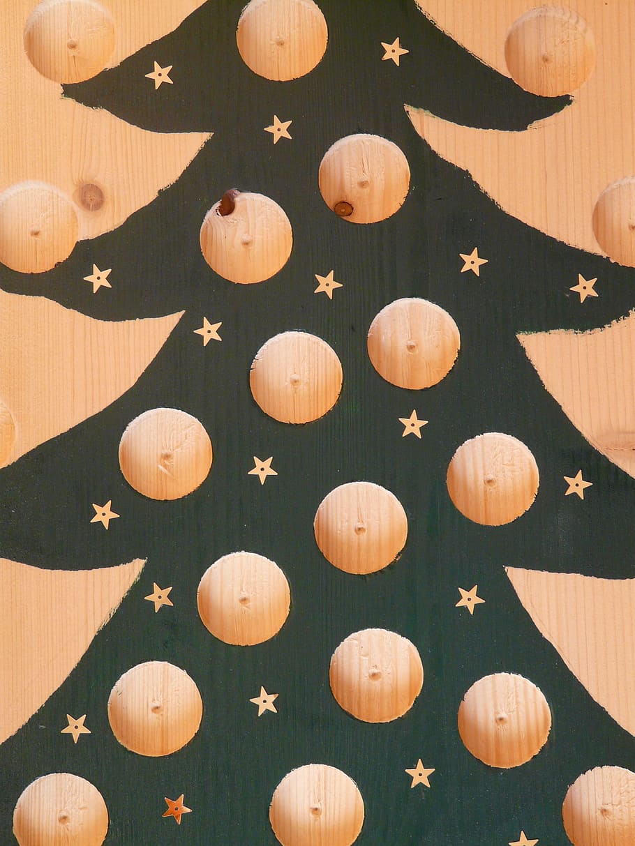 Christmas Tree, Advent Calendar, handicraft, do it yourself, advent, holes, cut out, painted, large group of objects, full frame