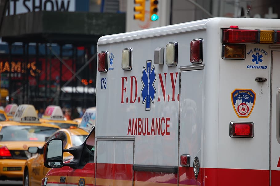 blanco, fd, nuevo, ambulancia york, ambulancia, nueva york, emergencia, médico, vehículo, ciudad
