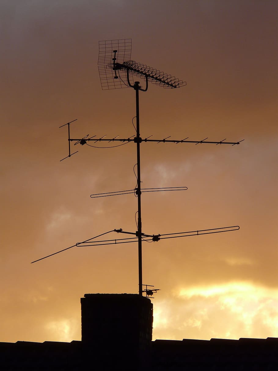 Antenna, Home, Roof, Watch, Tv, Sky, Send, watch tv, sky, transmitter, sunset