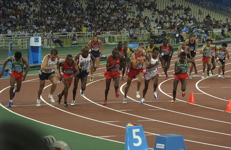 photo of athletes, olympics, 2004, athens, greece, 10, running, sprinting, competition, fast