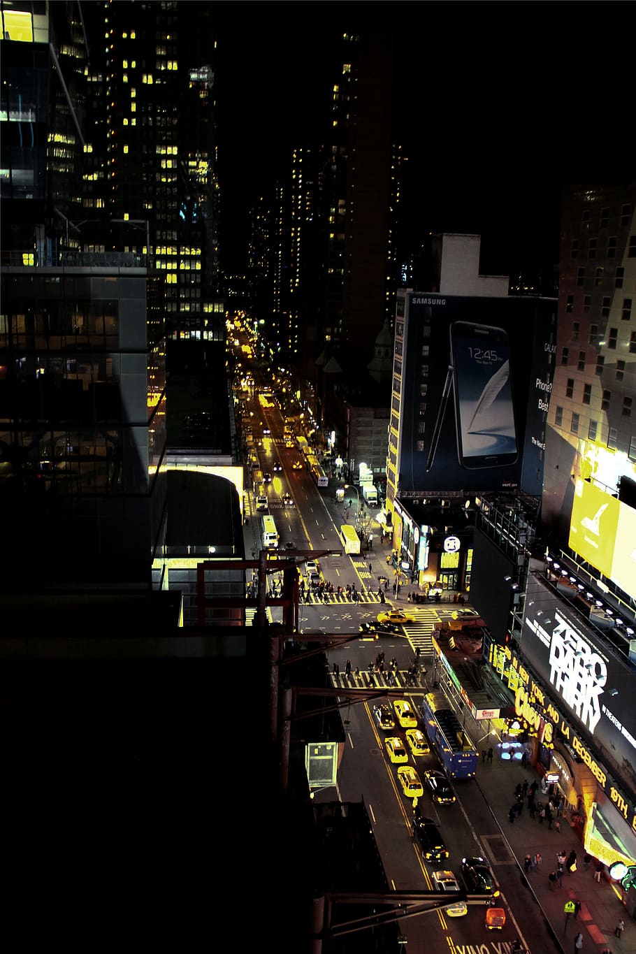 New york, jalan, lalu lintas, malam, taksi, kuning, kota, selai, pencakar langit, ny