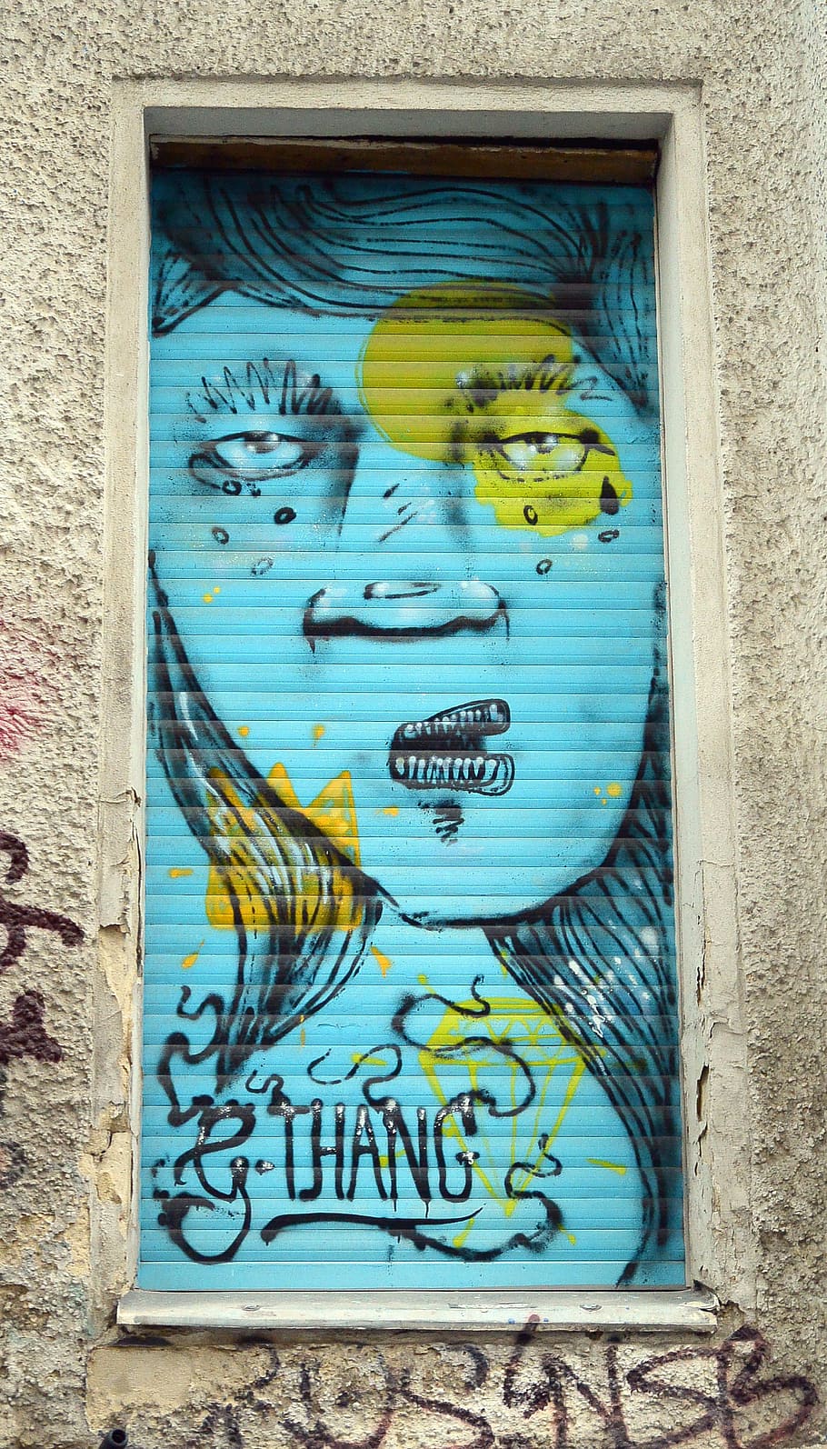 seni jalanan, grafiti, lukisan dinding, seni urban, alternatif, penyemprot, berlin, kreuzberg, roller shutter, tirai