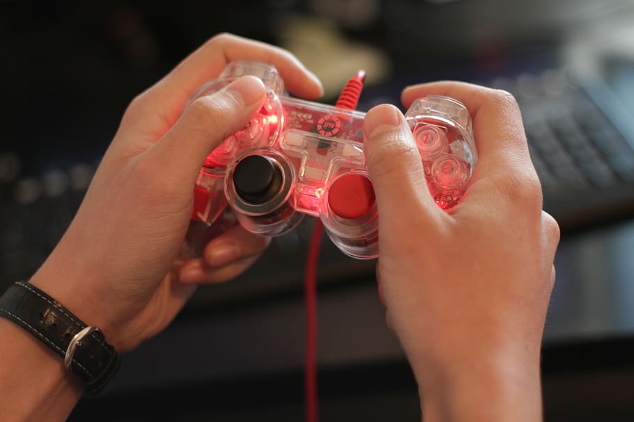 person, playing, game controller, gamer, hands, game, computer, pc, gaming, player