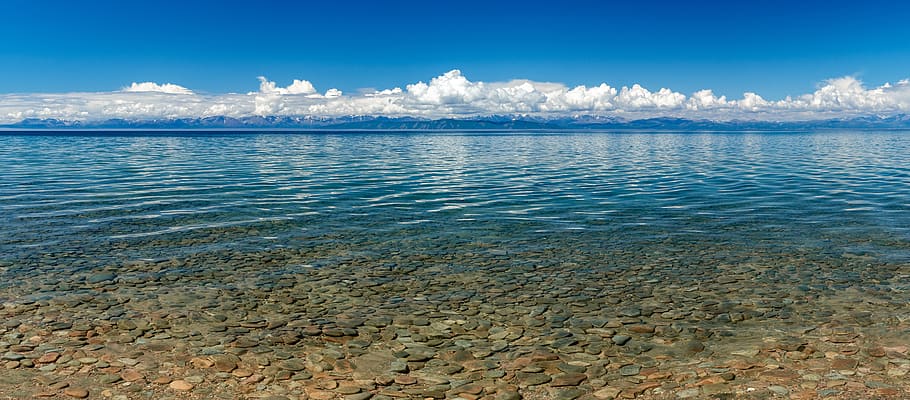 landscape, lake, world 2nd clear lake, calm, spread, clear skies, on the other side, fax lake, mongolia, water