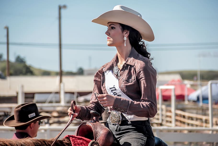 woman, horse, wearing, sash, rodeo, cowboy, western, rider, animal, equine
