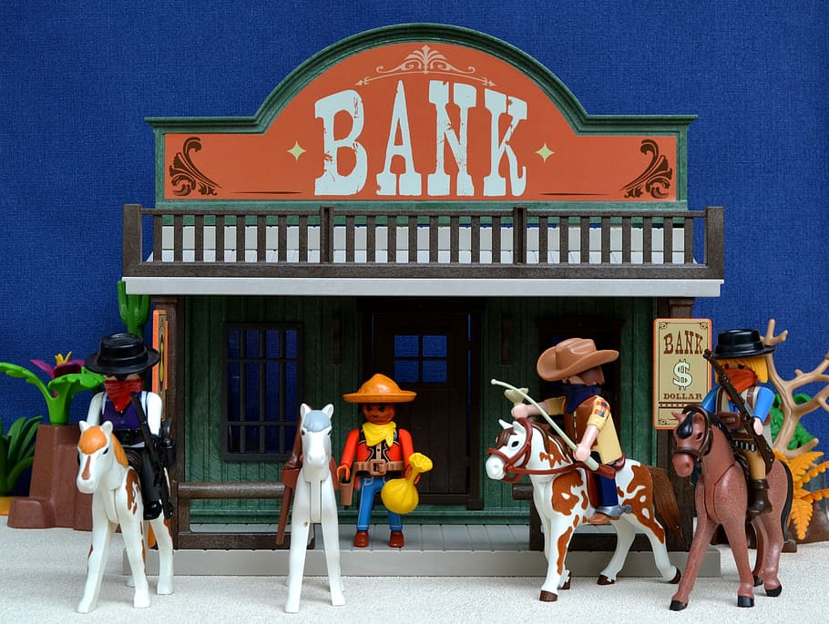 playmobil, western, bank, usa, america, robbery, toys, figures, building exterior, architecture