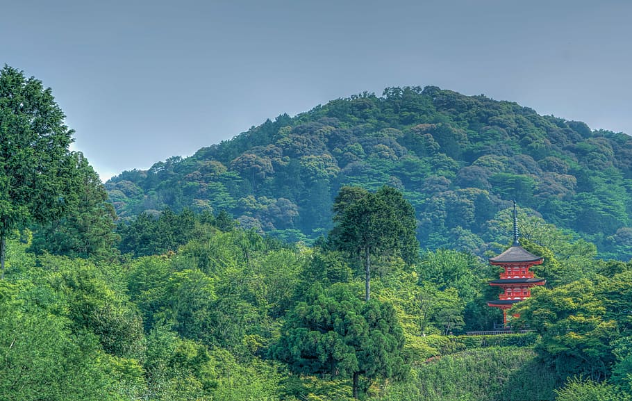 kyoto, japan, mountains, landscape, kiyomizu temple, asia, japanese, landmark, travel, famous
