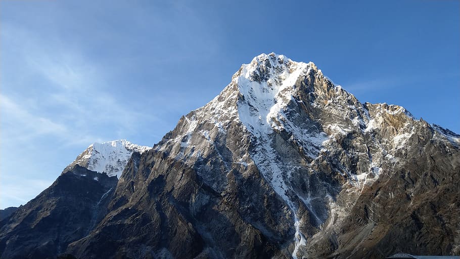 콜라 타, 네팔, 산, 눈, 추운 온도, 하늘, 겨울, 경관-자연, 산의 정상, 자연의 아름다움