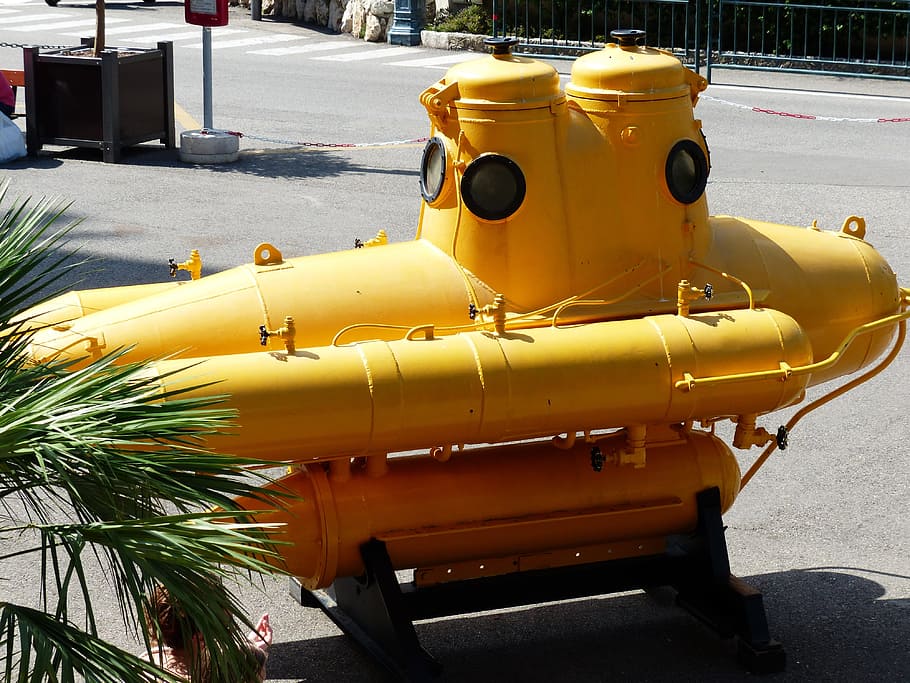 u boat, submarine, dive boat, yellow, boot, diving, dive, day, city, street