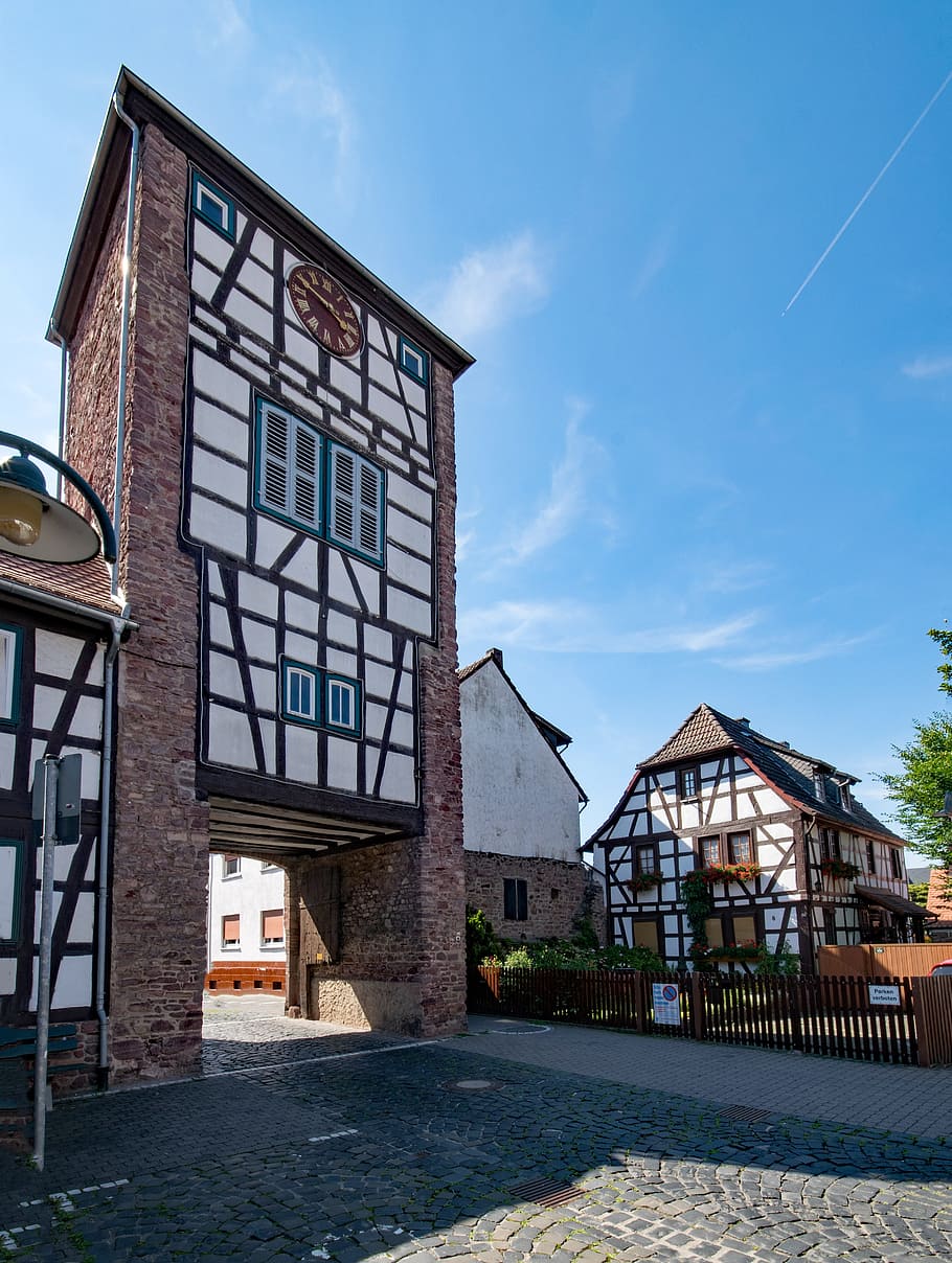 dreieich, three oak grove, hesse, germany, old town, city gate, places of interest, culture, building, architecture
