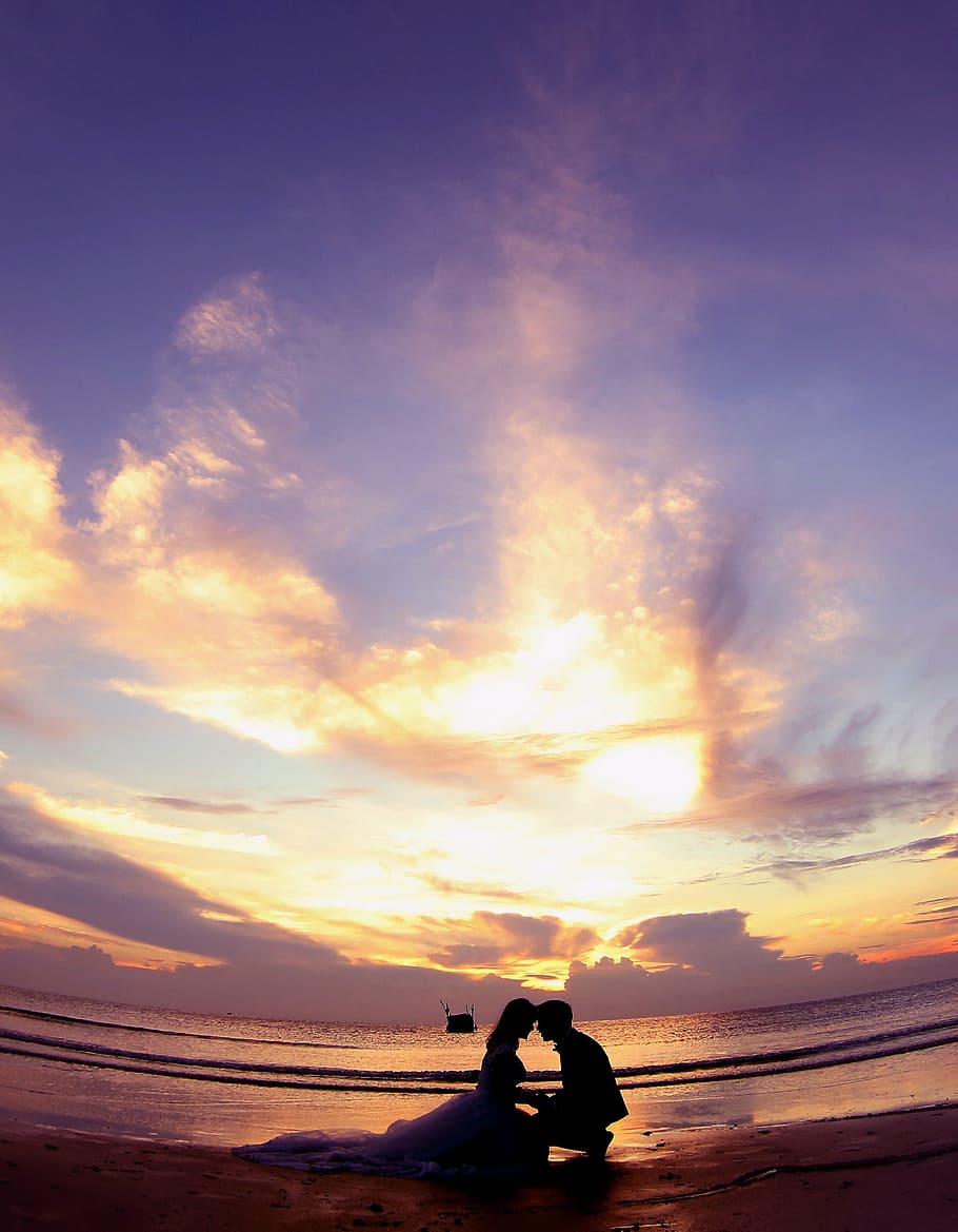 dawn, the sea, the doors alive, quynh park, sunset, two people, men, silhouette, couple - relationship, cloud - sky