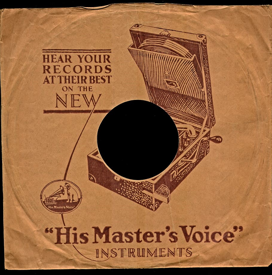mestre, caixa impressa com instrumentos de voz, shellac, disco shellac, capa, costas, 78rpm, lado b, gramofone, etiqueta de placa