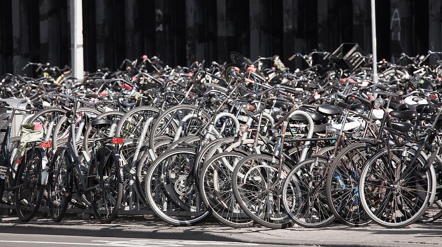 bicycles, parked, gray, pavement, wall, Bicycle, Bike, Bikes, Biking, City