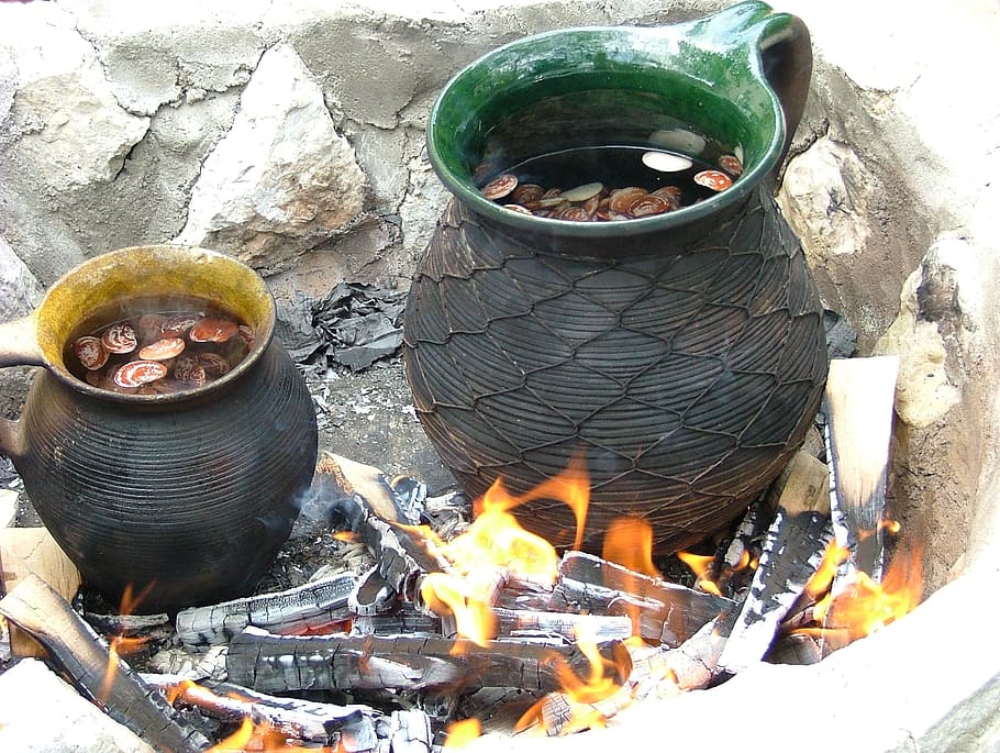 Jug, Fire, Puppet, Cooking, burning, heat - temperature, outdoors, flame, day, food and drink