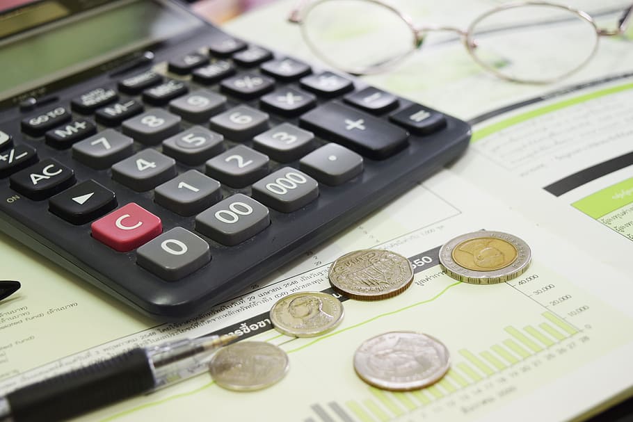 desk calculator, table, economic, coin, business, money, graph, calculators, calculator, finance