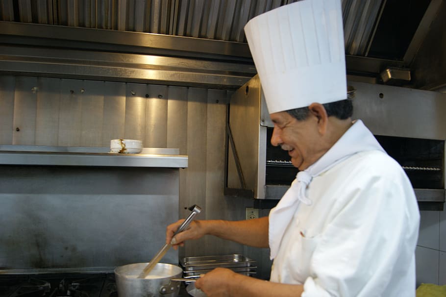 chef cooking, sauce pan, chef, cooking, restaurant, kitchen, occupation, food and drink, uniform, food