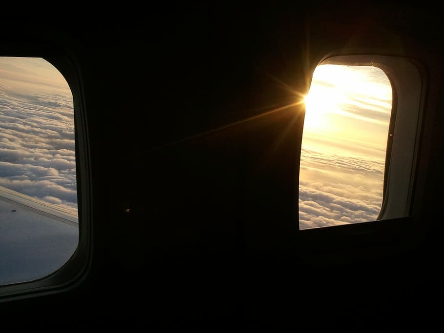 airplane, window, flight, aircraft window, flying, plane, cloud, clouds, sky, boeing