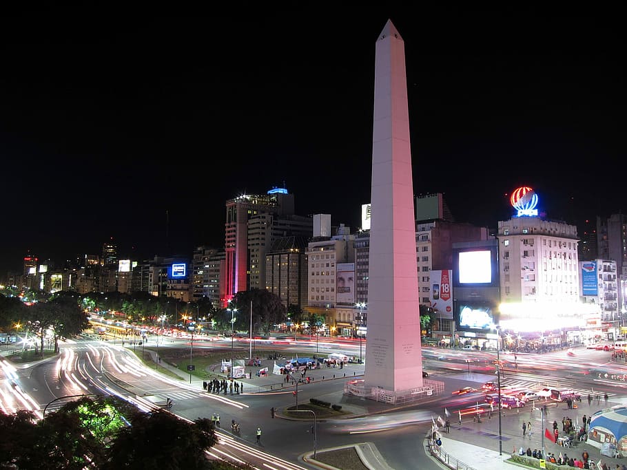 cityscape malam, Malam, Cityscape, Buenos Aires, Argentina, kota, foto, monumen, domain publik, menara