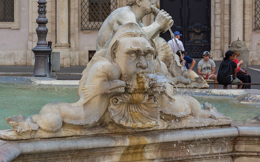 rome, moor fountain, piazza navona, italy, sculpture, art and craft, statue, representation, human representation, creativity