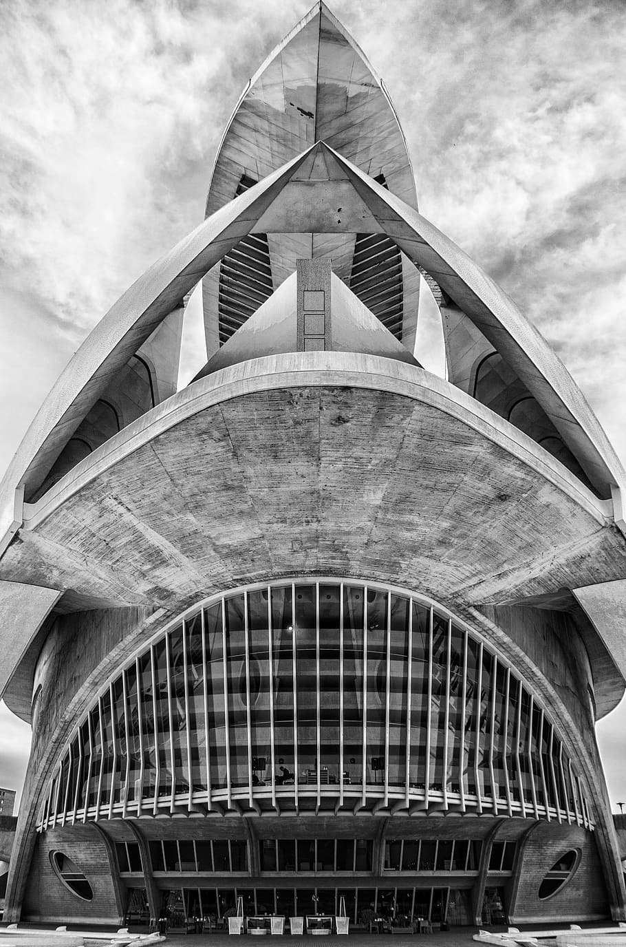 cac, city of sciences, calatrava, valencia, black and white, spain, monument, architecture, built structure, sky