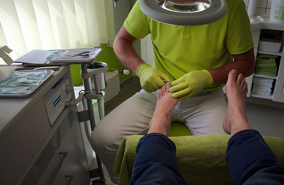 foot care, podiatry, feet, treatment, real people, human body part, human leg, indoors, adult, healthcare and medicine
