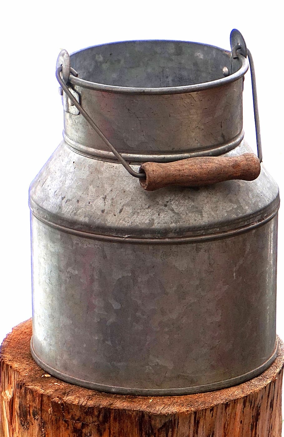 milk can, rusty, container, steel, old, metallic, metal, still life, household equipment, wood - material