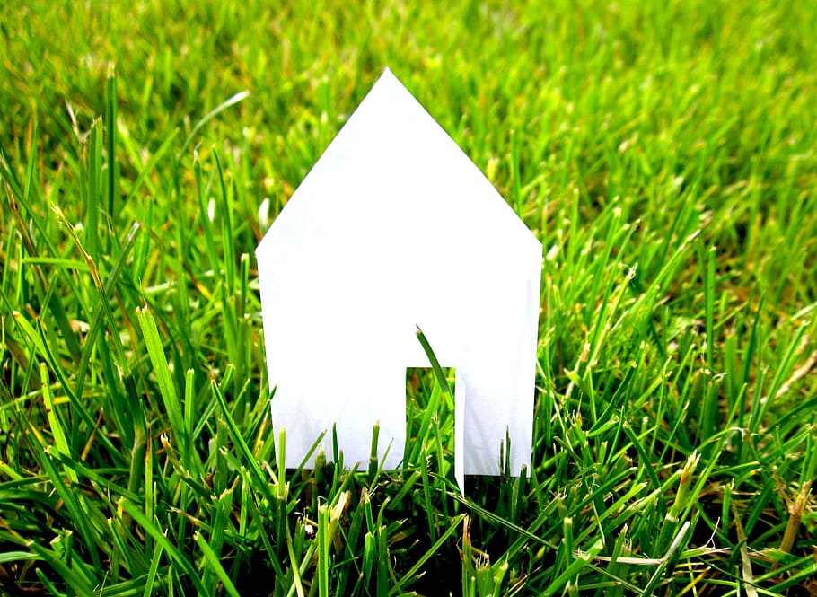 white, paper house, green, grass, real estate, home, house construction, meadow, nature, small