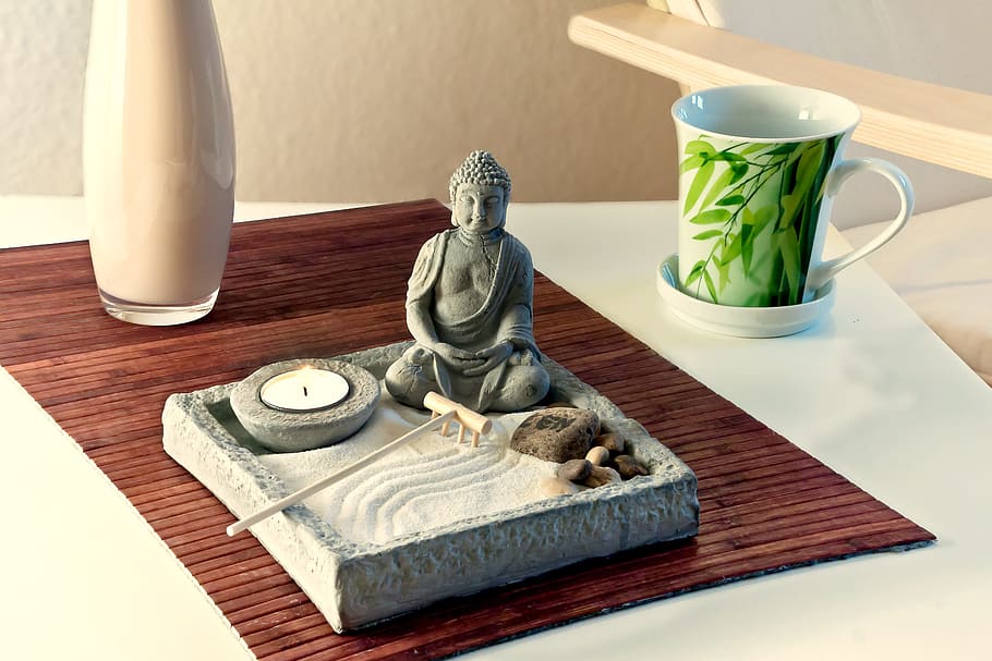 buda, cerámica, figurilla, bandeja, religión, relajación, budismo, meditación, espiritual, meditar