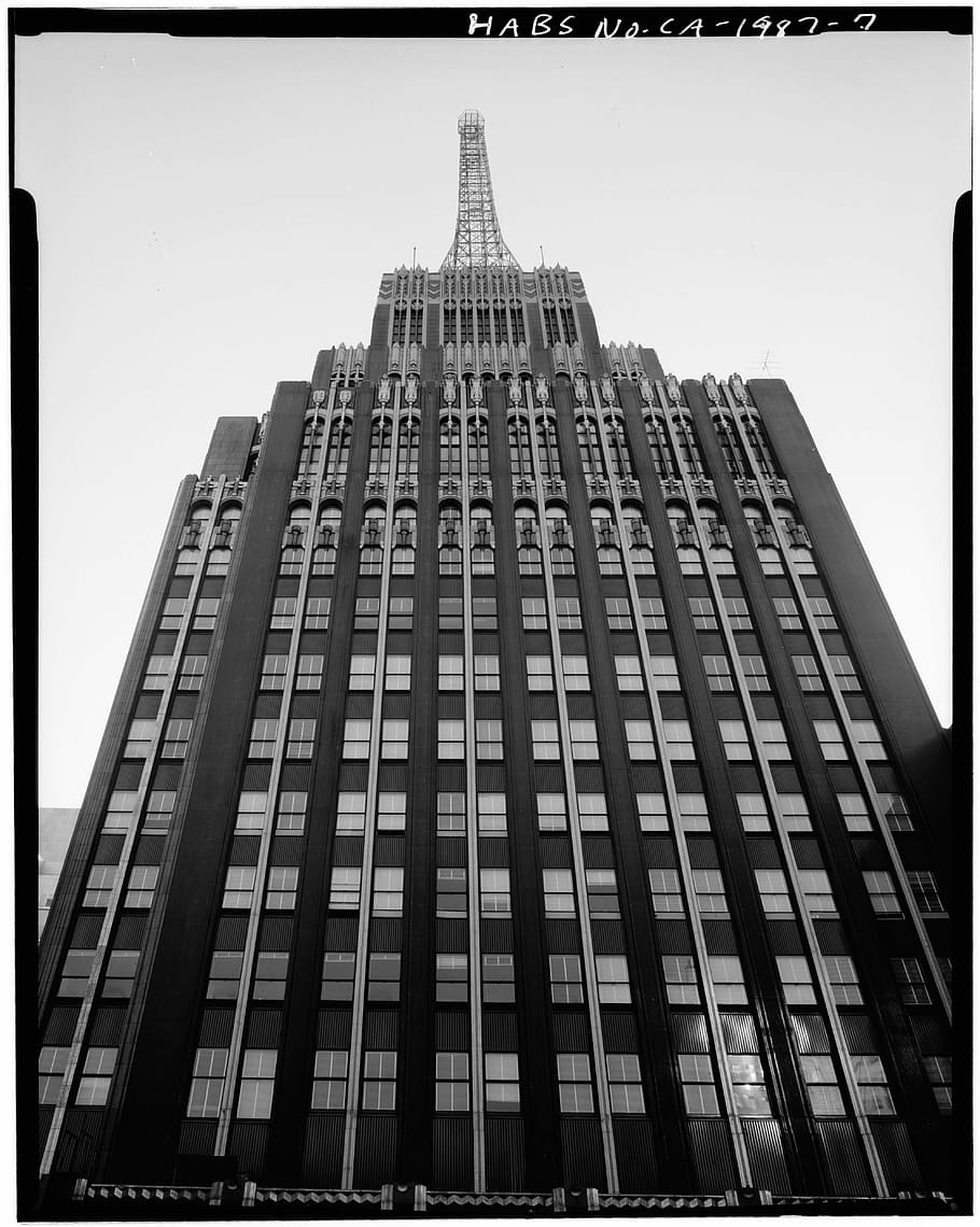 pembongkaran, Richfield Tower, Los Angeles, California, foto, domain publik, gedung pencakar langit, menara, Amerika Serikat, vintage