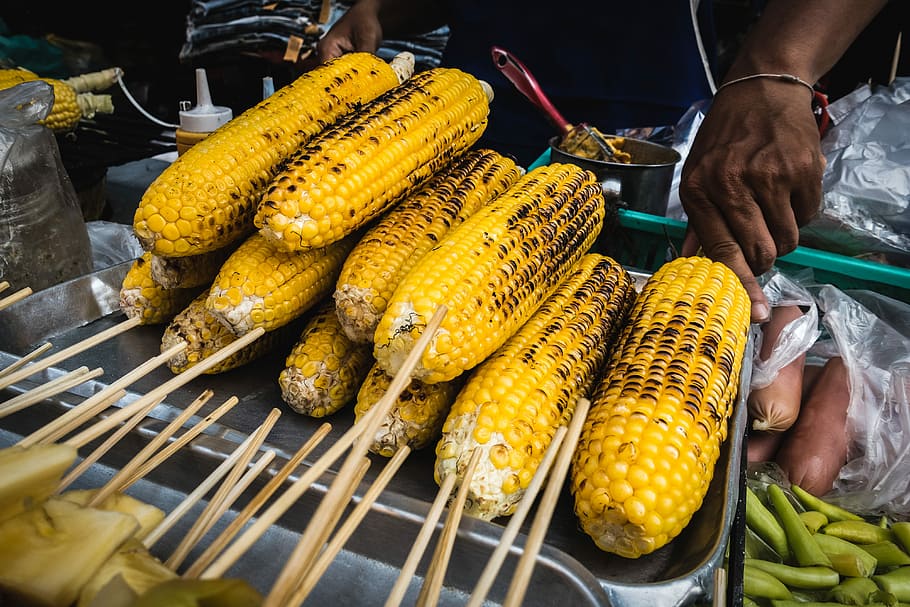 grilled corn, Grilled, corn, street food, food, vegetable, cooking, freshness, barbecue Grill, barbecue