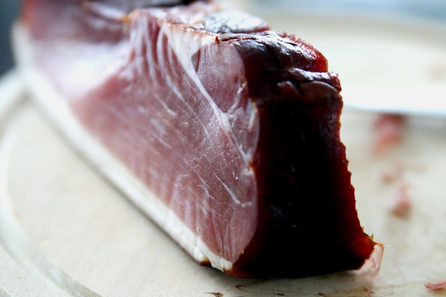 raw fish meat, bacon, smoked meat, ham, smoked, meaty, smoked ham, food, eat, meat