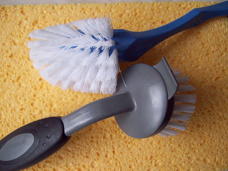 blue, gray, plastic brush, blue and gray, plastic, brush, brushes, sponge, kitchen, cleaning