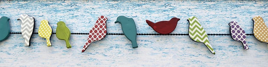assorted-color, bird-themed, wall, decor, lot, wood ornament, outdoors, birds, painted, art