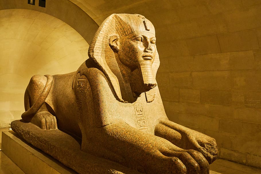 sphinx statue, louvre, paris, statue, museum, france, art, sculpture, antiquity, marble