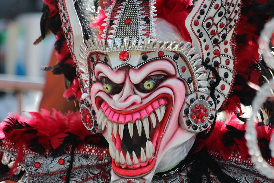 white, red, Mask, Scary, Teeth, Horror, scary mask, masquerade, carnival, spooky