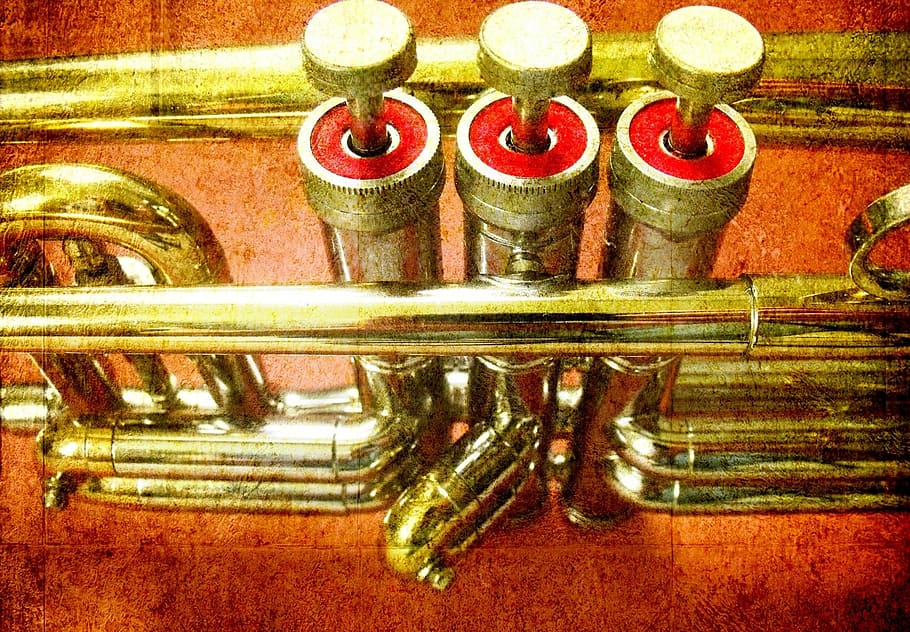 Trumpet, Musical Instrument, Horn, music, tune, sound, indoors, close-up, day, still life