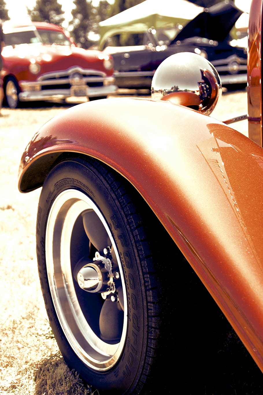 selective, focus photo, classic, orange, vehicle, cars, hotrods, muscle, roadsters, drag