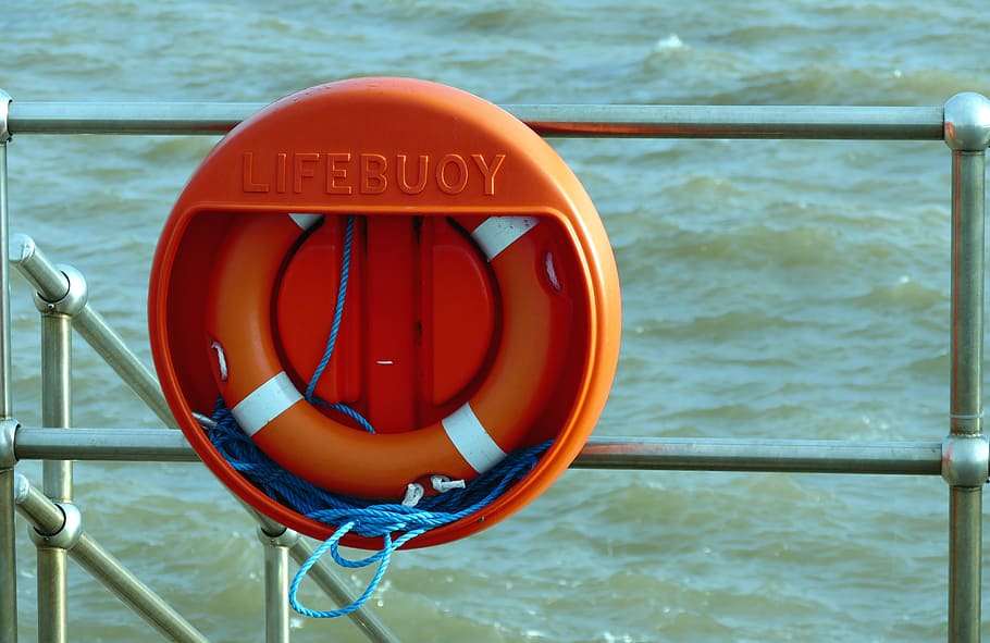 lifebuoy, hanging, ship rails, rescue, help, safety, buoy, life, ring, water