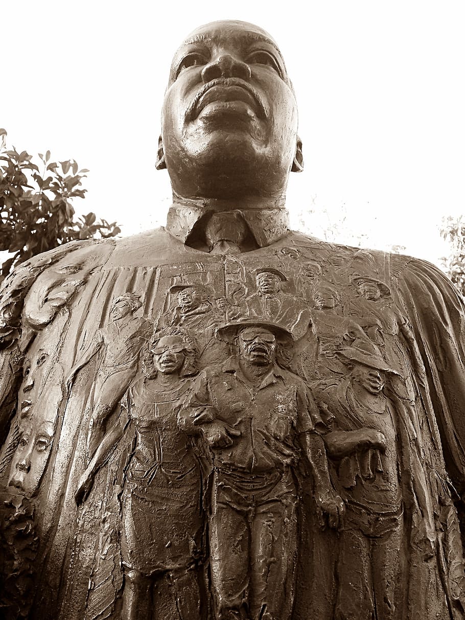 hormigón, estatua, foto de hombre de color marrón, Martin Luther King Jr, Sueño, estadounidense, dom, africano, nacional, derechos