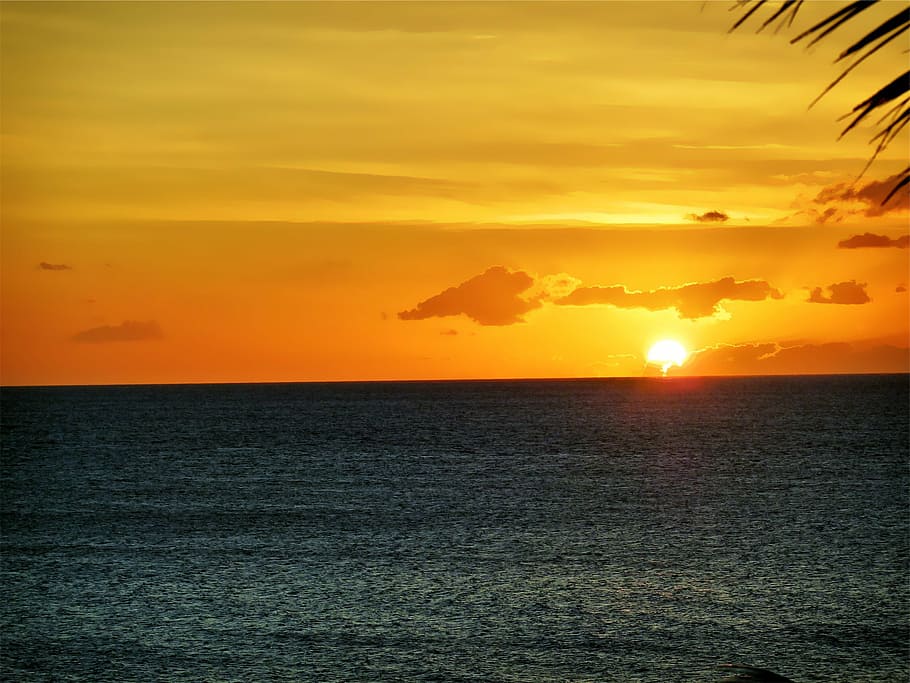 mar durante la puesta de sol, playa, vista, puesta de sol, anochecer, tropical, vacaciones, océano, mar, horizonte